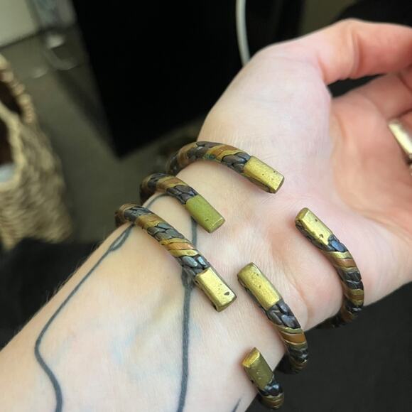 Vintage Set of 3 Metal Tribal Bracelets Copper Brass Black Adjustable B2 - Picture 3 of 7